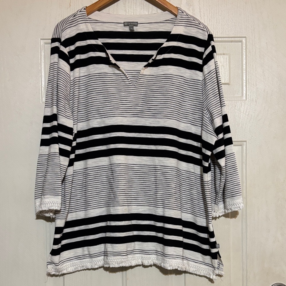 Talbots Black and White Striped Tunic Top